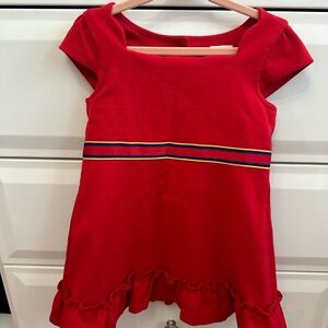 Janie and Jack Red Girls Holiday Dress with Striped Waistband